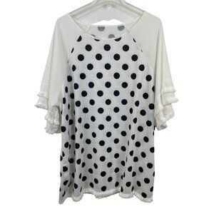Polka Dot White & Black Fringe Sleeve Womens Tunic Top 3XL